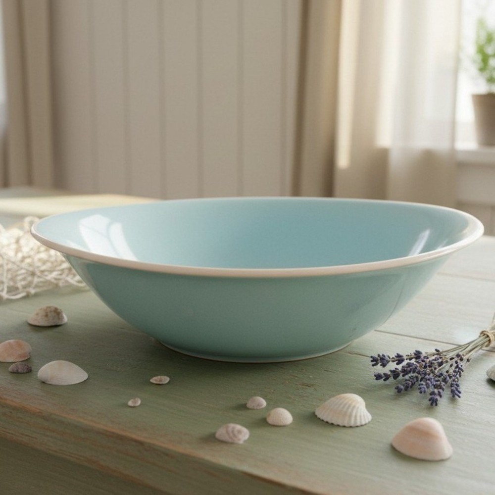 Harkerware Solid Blue Oval Salad Bowl, Mid-Century American Stoneware Dinnerware